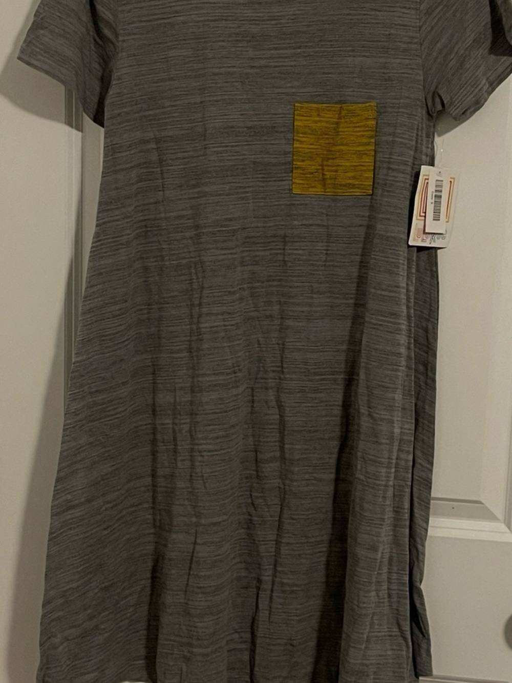 LuLaRoe Carly Gray High-Low Dress with Yellow Chest Pocket